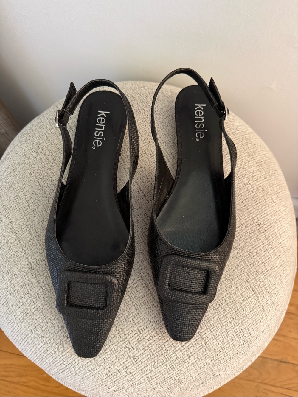 kensie Black Textured Pointed Slingback Mules